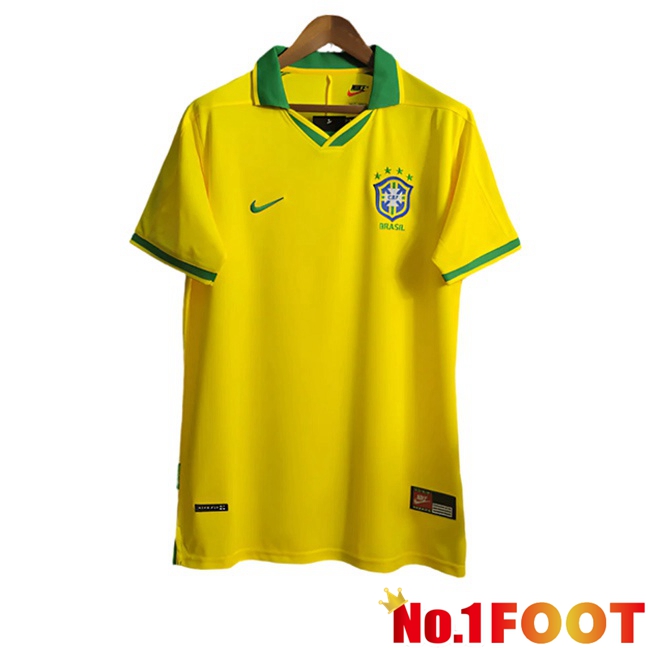 Brazil Retro Home Soccer Jersey Yellow 1997