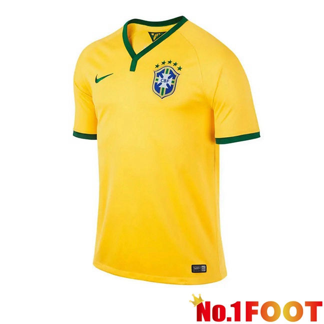Brazil Retro Home Soccer Jersey Yellow 2014