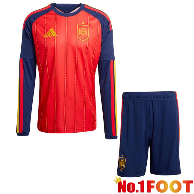 Spain Kids Home Soccer Jersey Long sleeve Red 2026/2027
