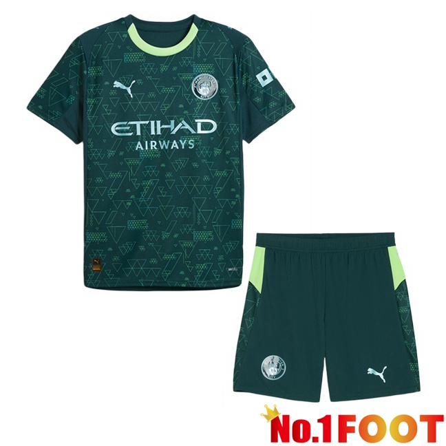 Manchester City Kids Fourth Soccer Jersey Green 2025/2026