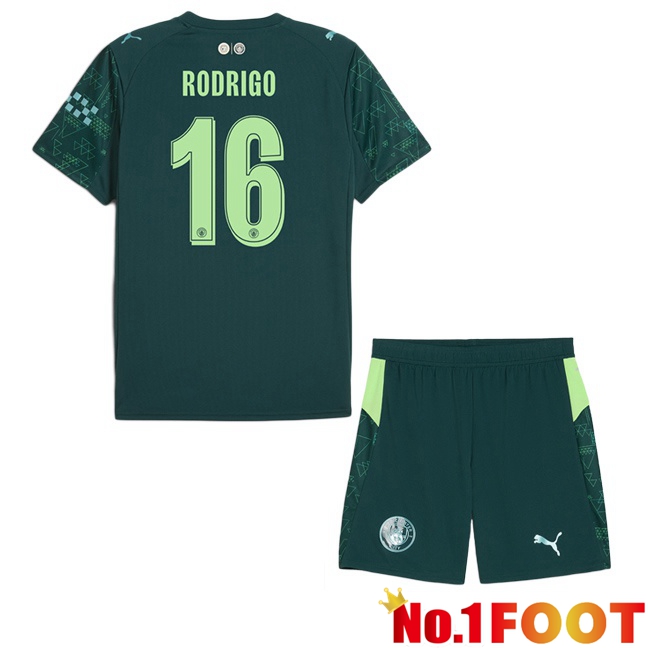 Manchester City (Rodrigo 16) Kids Fourth Soccer Jersey Green 2025/2026