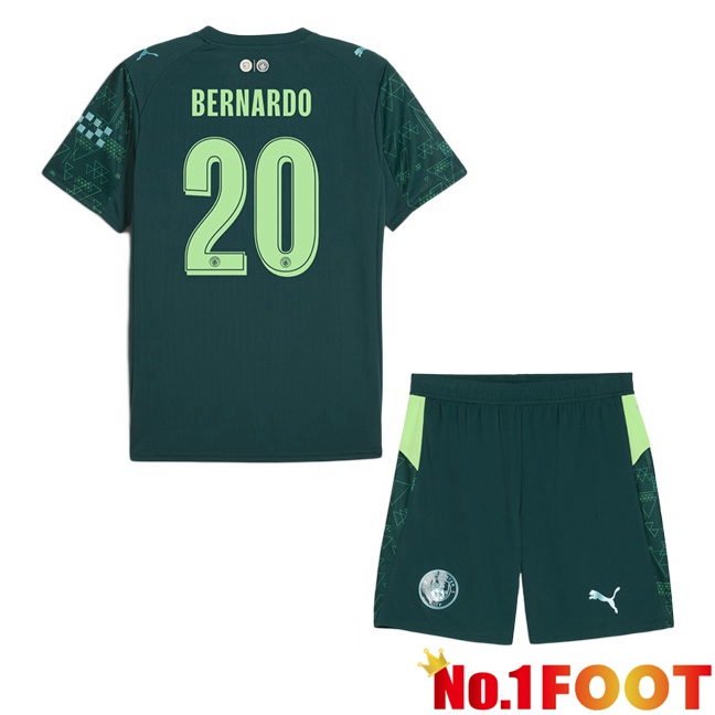 Manchester City (Bernardo Silva 20) Kids Fourth Soccer Jersey Green 2025/2026