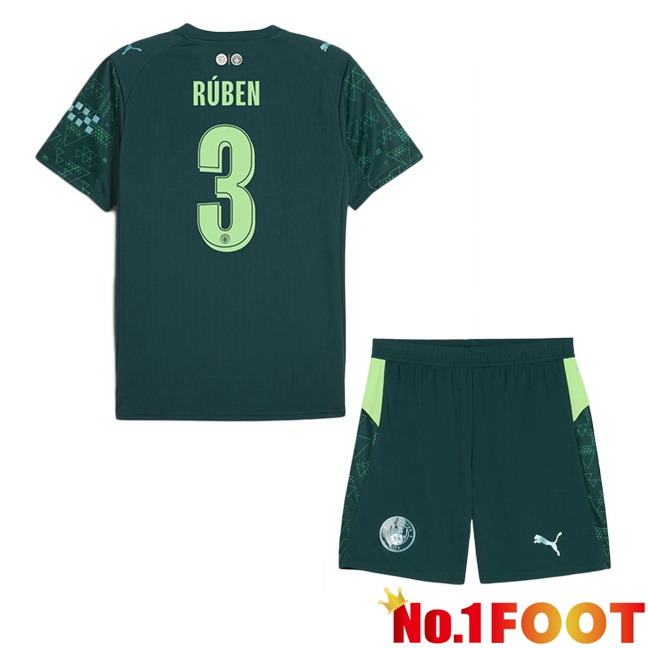 Manchester City (Ruben Dias 3) Kids Fourth Soccer Jersey Green 2025/2026