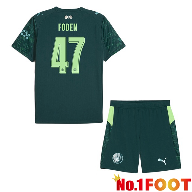 Manchester City (Phil Foden 47) Kids Fourth Soccer Jersey Green 2025/2026