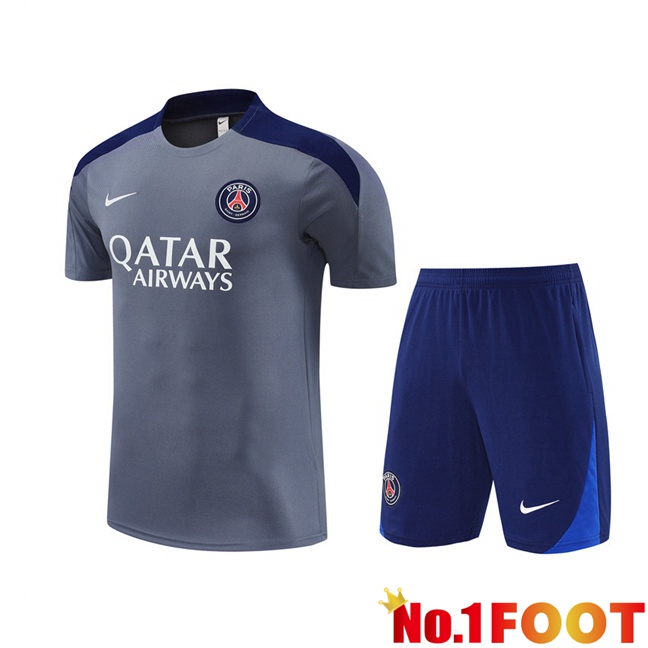 Paris PSG kit Training T Shirt + Shorts Grey 2025/2026