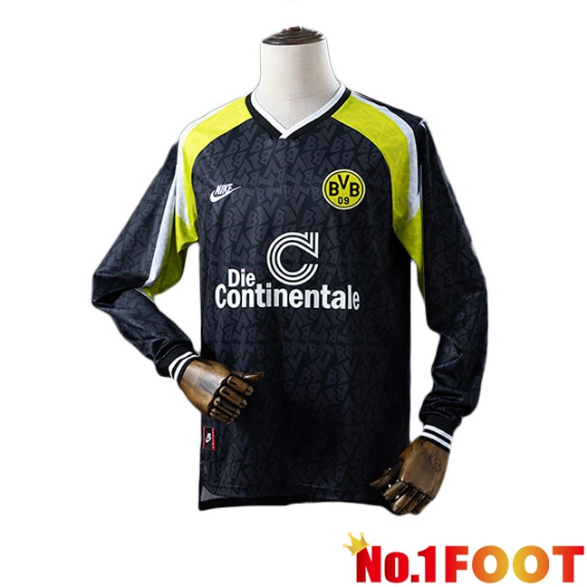 Dortmund BVB Retro Away Soccer Jersey Long sleeve Black 1995-1996
