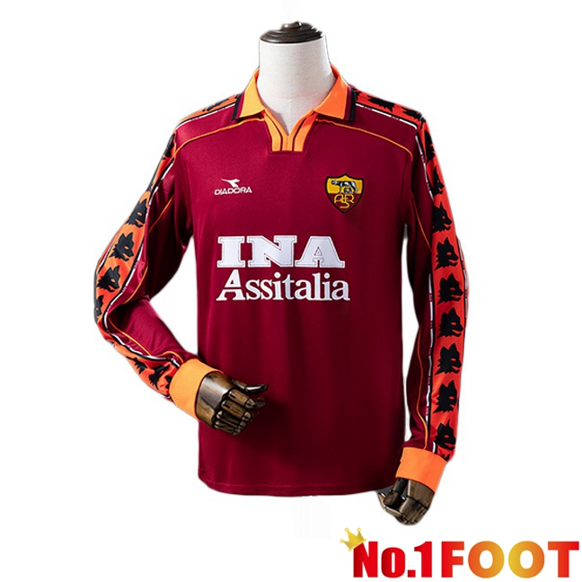 AS Rome Retro Home Soccer Jersey Long sleeve Red 1998-1999