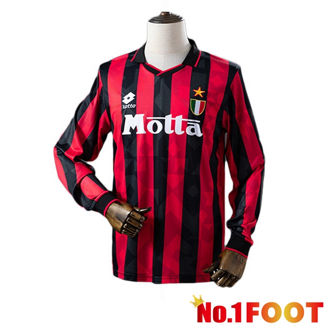 AC Milan Retro Home Soccer Jersey Long sleeve Red Black 1993-1994