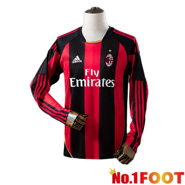 AC Milan Retro Home Soccer Jersey Long sleeve Red Black 2010-2011