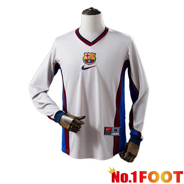 FC Barcelona Retro Away Soccer Jersey Long sleeve White 1998-1999