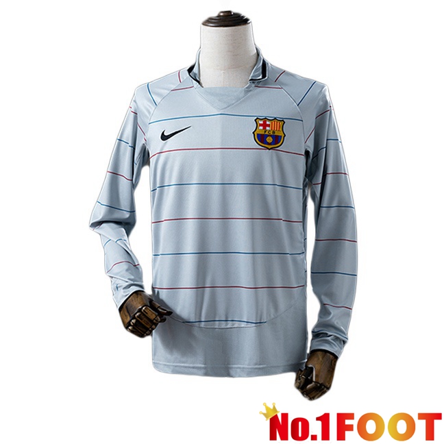 FC Barcelona Retro Away Soccer Jersey Long sleeve Grey 2003-2004