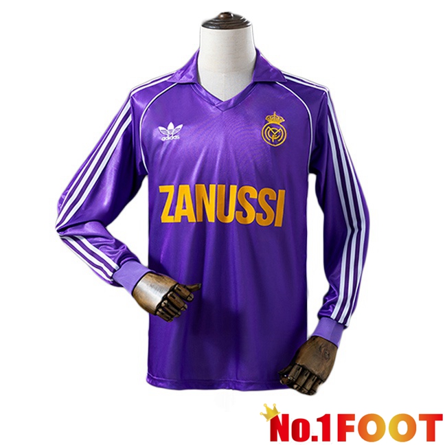 Real Madrid Retro Away Soccer Jersey Long sleeve Purple 1984-1985