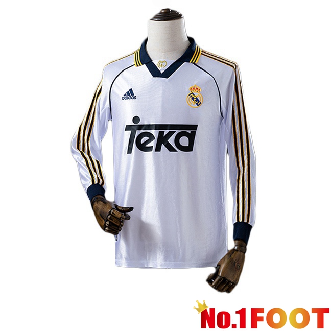 Real Madrid Retro Home Soccer Jersey Long sleeve White 1998-2000