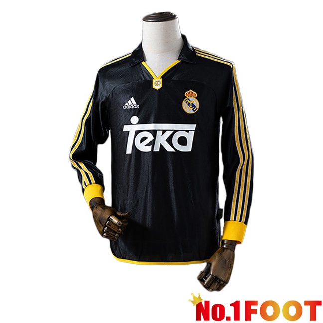 Real Madrid Retro Away Soccer Jersey Long sleeve Black 1999-2000