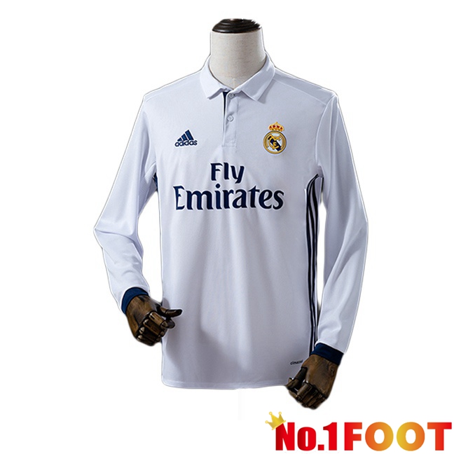 Real Madrid Retro Home Soccer Jersey Long sleeve White 2016-2017