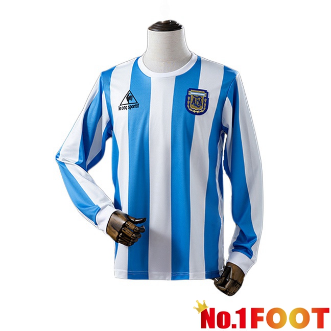 Argentina Retro Home Soccer Jersey Long sleeve Blue White 1986