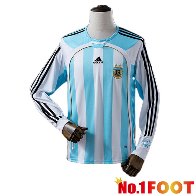 Argentina Retro Home Soccer Jersey Long sleeve Blue White 2006