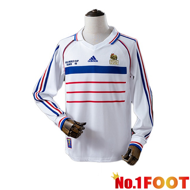 France Retro Away Soccer Jersey Long sleeve White 1998