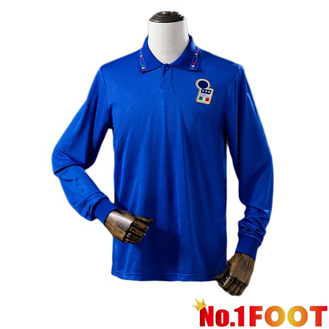 Italy Retro Home Soccer Jersey Long sleeve Blue 1994