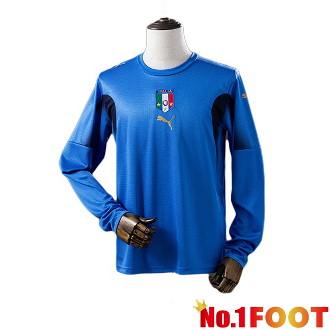Italy Retro Home Soccer Jersey Long sleeve Blue 2006