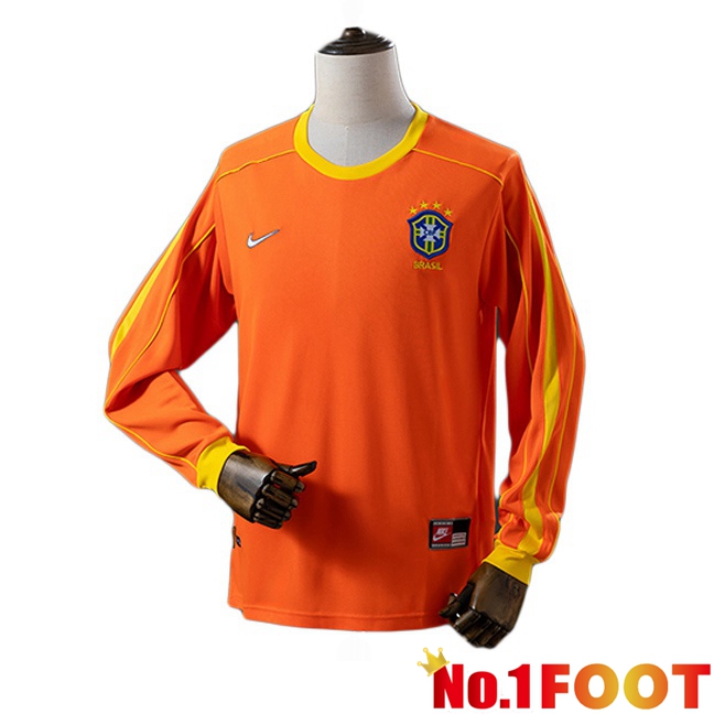 Brazil Retro Goalkeeper Soccer Jersey Long sleeve Orange 1998