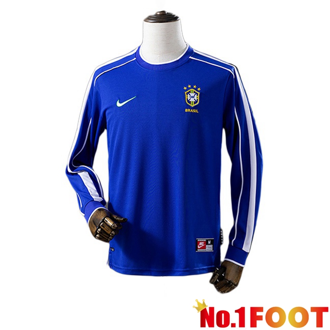 Brazil Retro Away Soccer Jersey Long sleeve Blue 1998