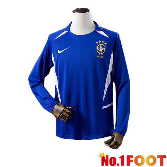 Brazil Retro Away Soccer Jersey Long sleeve Blue 2002