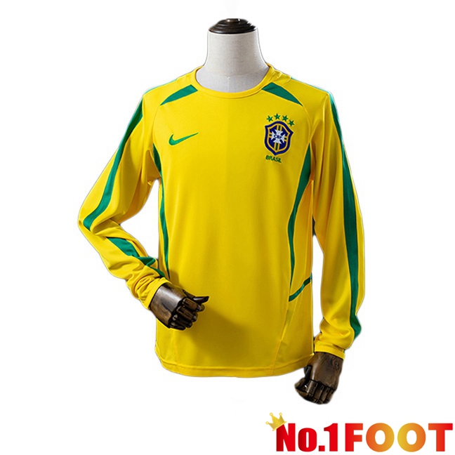 Brazil Retro Home Soccer Jersey Long sleeve Yellow 2002