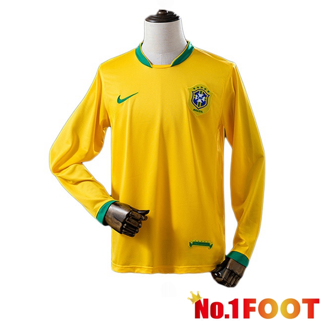 Brazil Retro Home Soccer Jersey Long sleeve Yellow 2006
