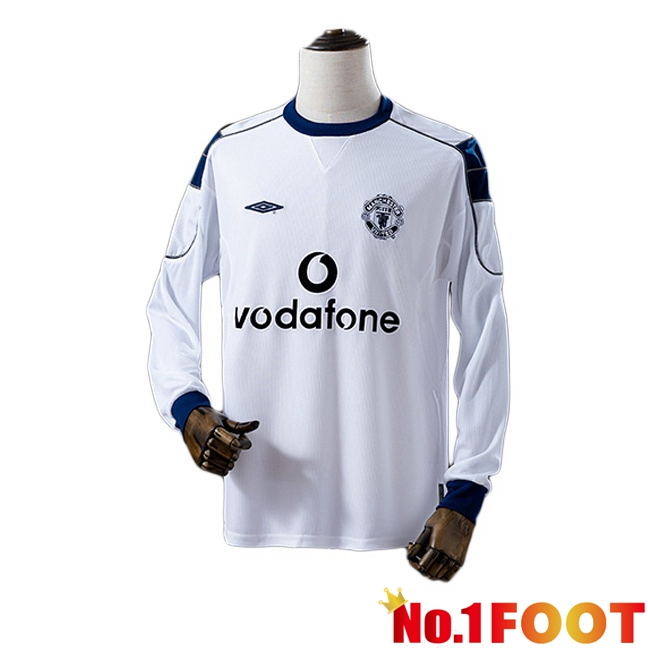Manchester United Retro Away Soccer Jersey Long sleeve White 2000-2001