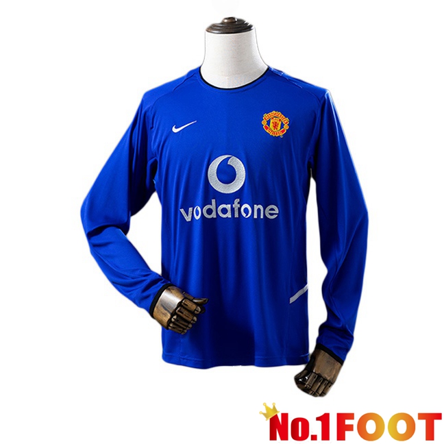 Manchester United Retro Third Soccer Jersey Long sleeve Blue 2002-2003