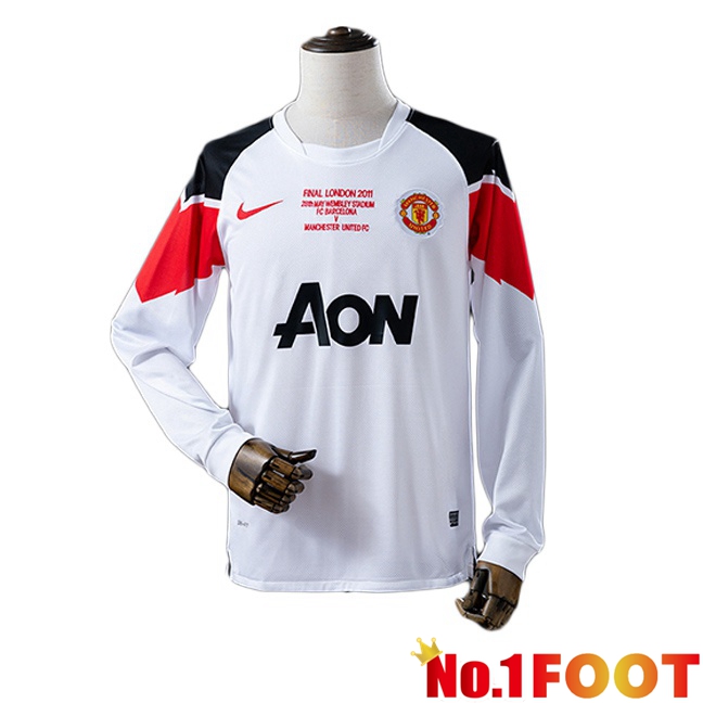 Manchester United Retro Away Soccer Jersey Champions League Long sleeve White 2010-2011