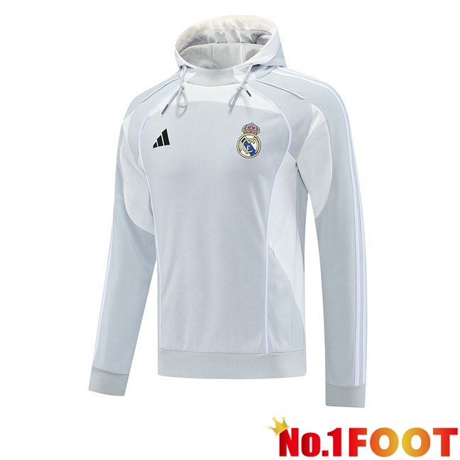 Real Madrid Training Sweatshirt Hoodie Grey White 2025/2026