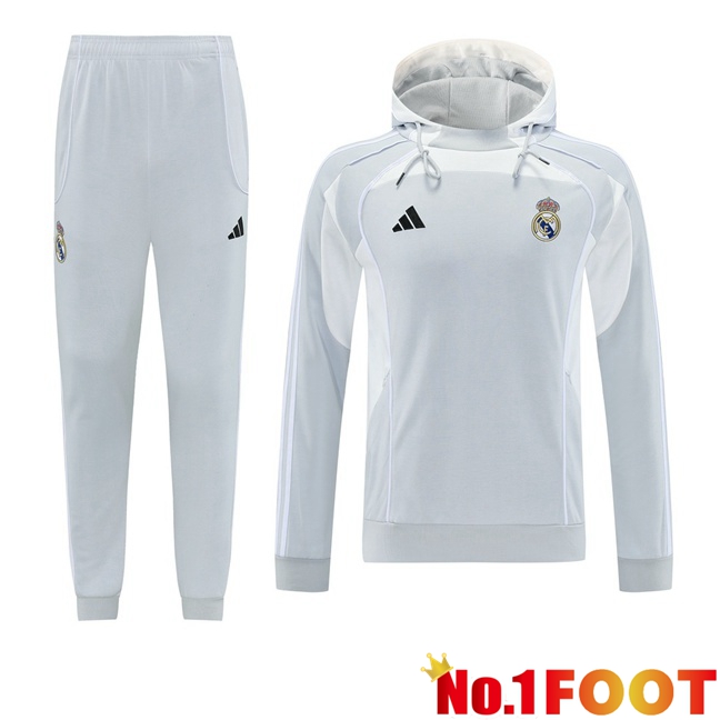 Real Madrid Training Tracksuit - Training Sweatshirt Hoodie Grey White 2025/2026