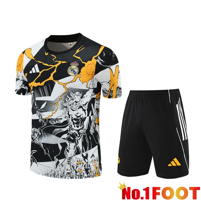 Real Madrid kit Training T Shirt + Shorts Black White 2025/2026