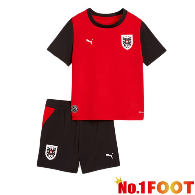 Austria Kids Home Soccer Jersey Red Black 2026/2027
