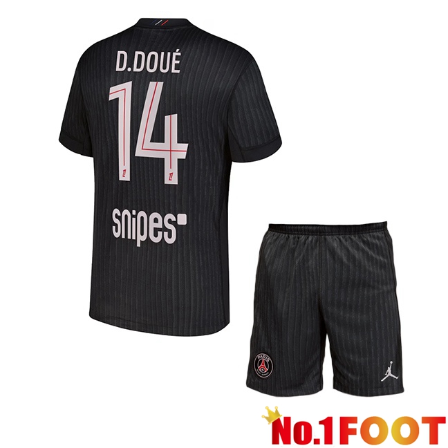 Paris PSG (D. Doué 14) Kids Fourth Soccer Jersey Black 2025/2026
