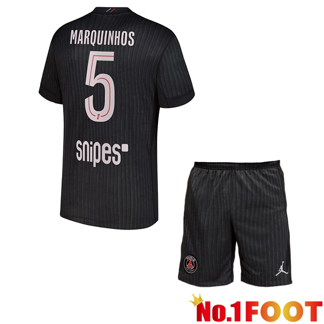 Paris PSG (Marquinhos 5) Kids Fourth Soccer Jersey Black 2025/2026