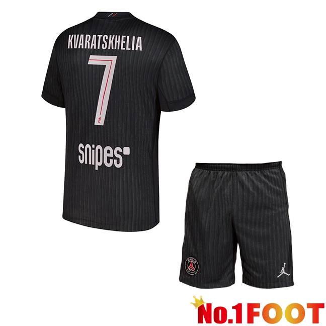 Paris PSG (Kvaratskhelia 7) Kids Fourth Soccer Jersey Black 2025/2026