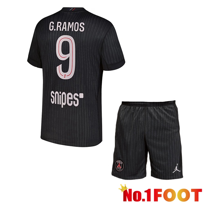 Paris PSG (G. Ramos 9) Kids Fourth Soccer Jersey Black 2025/2026