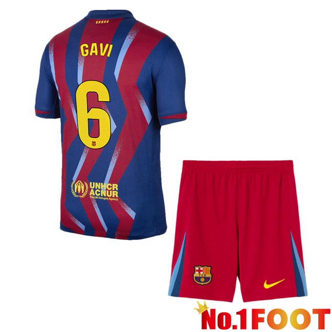 FC Barcelona (GAVI 6) Kids Fourth Soccer Jersey Blue Red 2025/2026