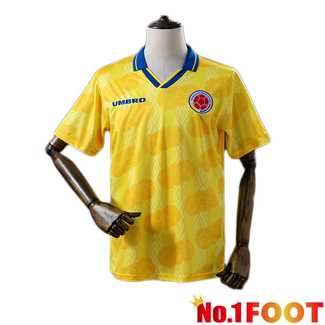 Colombia Retro Home Soccer Jersey Yellow 1994
