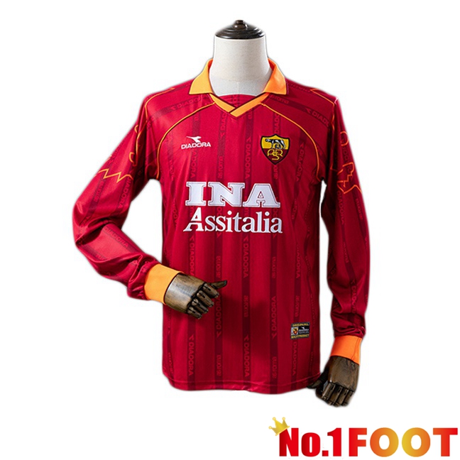 AS Rome Retro Home Soccer Jersey Long sleeve Red 1999-2000