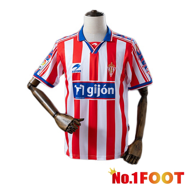 Sporting Gijon Retro Home Soccer Jersey White Red 1999-2000