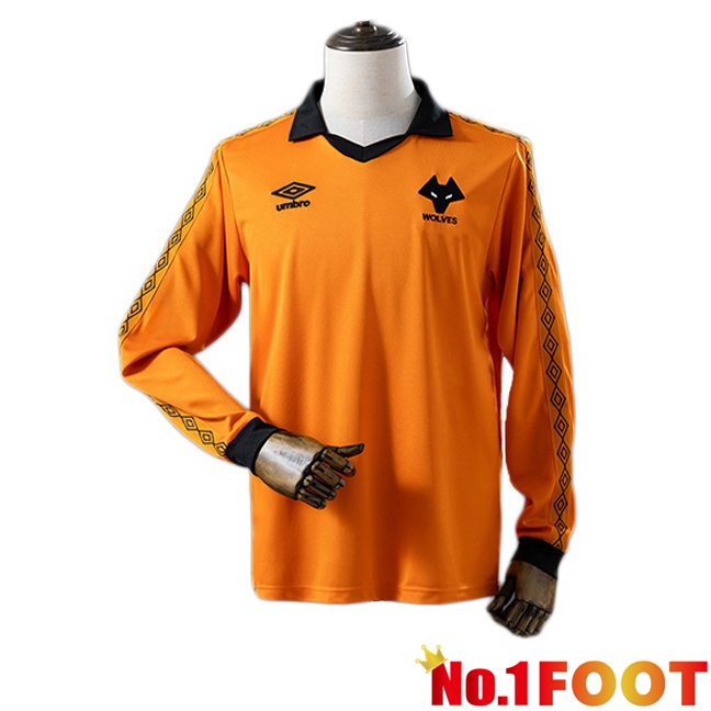 Wolves Retro Home Soccer Jersey Long sleeve Yellow 1980-1981