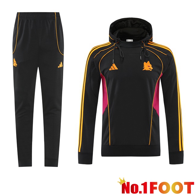 AS Rome Training Tracksuit - Training Sweatshirt Hoodie Black 2025/2026