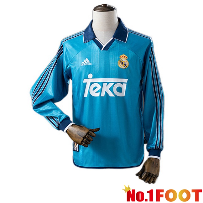 Real Madrid Retro Third Soccer Jersey Long sleeve Blue 1999-2000