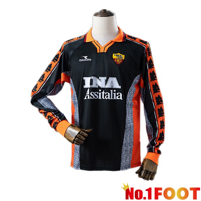 AS Rome Retro Third Soccer Jersey Long sleeve Black 1998-1999