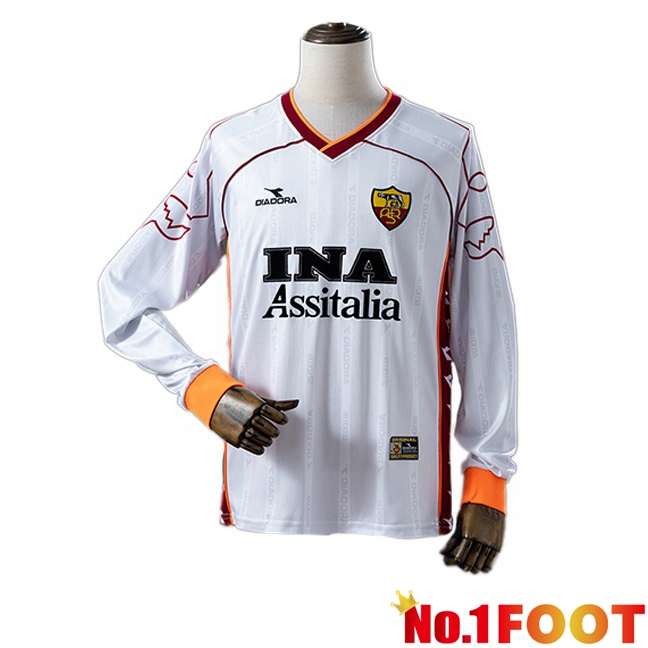 AS Rome Retro Away Soccer Jersey Long sleeve White 1999-2000