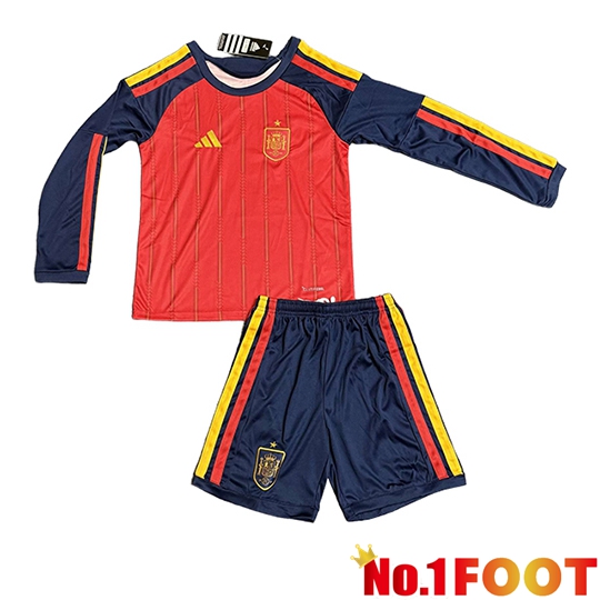 Spain Kids Home Soccer Jersey Long sleeve 2026/2027